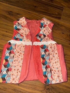 18-24m vintage handmade Patchwork Quilted Coral Vest with Multicolor Accents